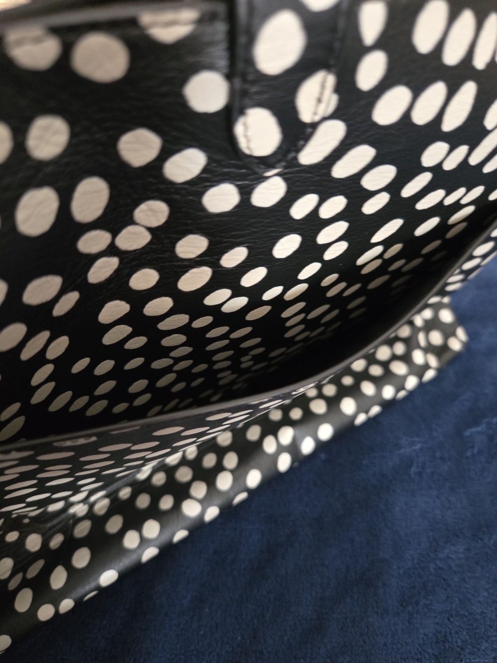 Rebecca Minkoff Black Leather Tote with Cream/White Polka Dot Print. Like New! - Picture 13 of 15